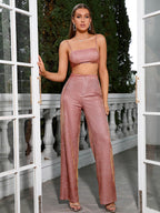 Crop Metallic Cami Top And Pants Set