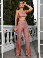 Crop Metallic Cami Top And Pants Set