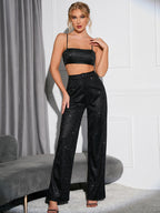 Crop Metallic Cami Top And Pants Set