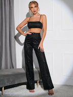 Crop Metallic Cami Top And Pants Set