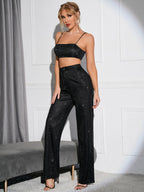 Crop Metallic Cami Top And Pants Set
