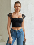 Contrast Lace Ruched Bust Square Neck Crop Top