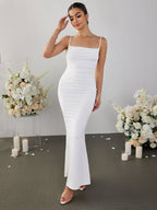 Backless Patchwork Lace Ruched Mermaid Dress