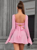 Bell Sleeve Backless Tie Back Top&Bodycon Skirt