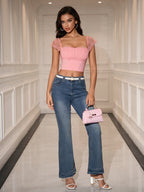 Contrast Lace Ruched Bust Square Neck Crop Top