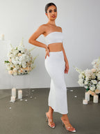 Crisscross Back Tube Top&Split Thigh Lace Skirt