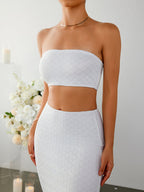 Crisscross Back Tube Top&Split Thigh Lace Skirt