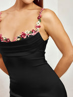 Embellished Strap Tie Back Satin Bodycon Dress