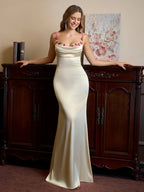 Embellished Strap Tie Back Satin Bodycon Dress