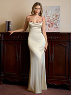 Embellished Strap Tie Back Satin Bodycon Dress