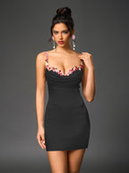Embellished Strap Tie Back Satin Mini Dress