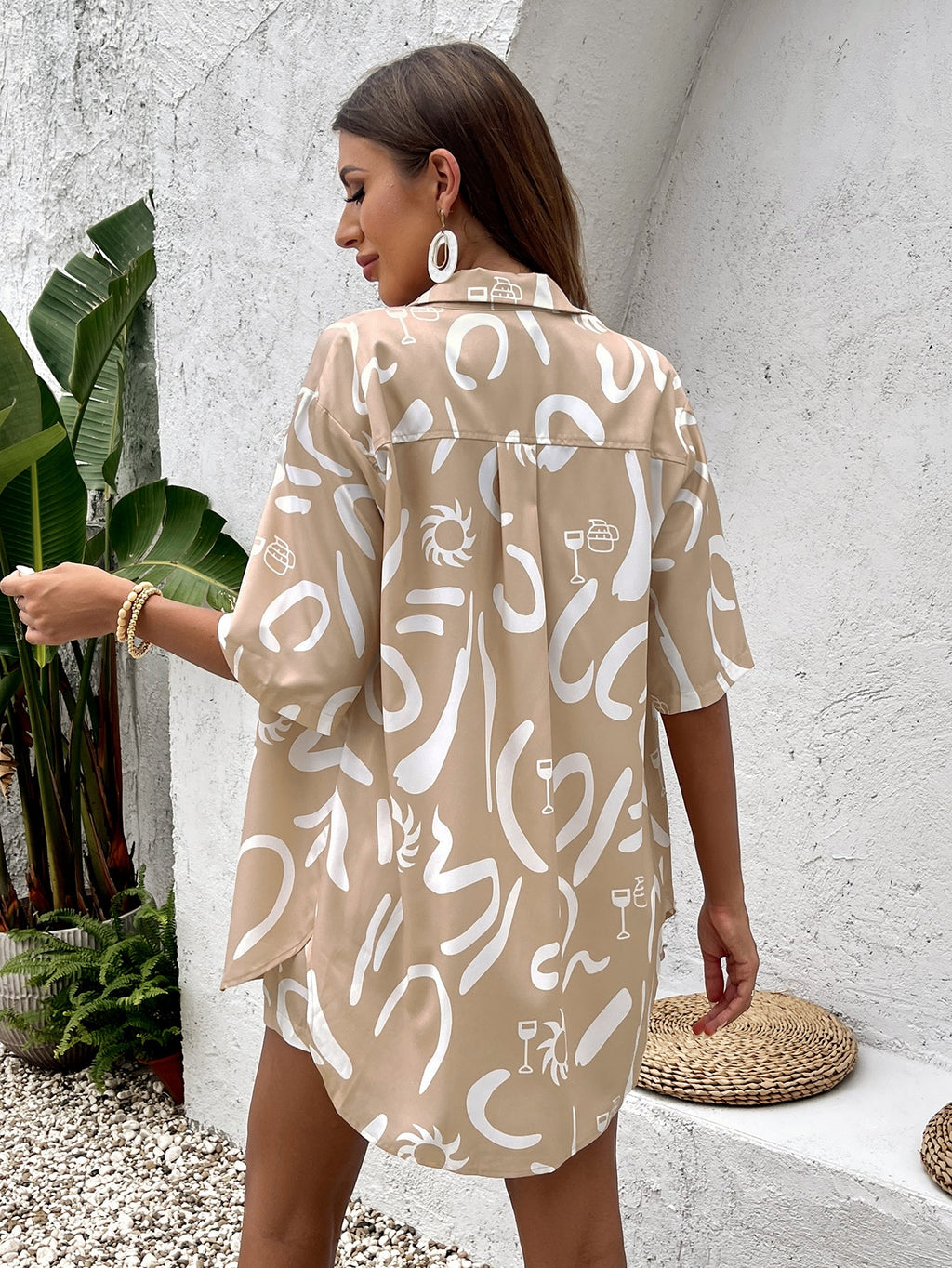 Floral Print Short Sleeve Shirt&Print Shorts Set