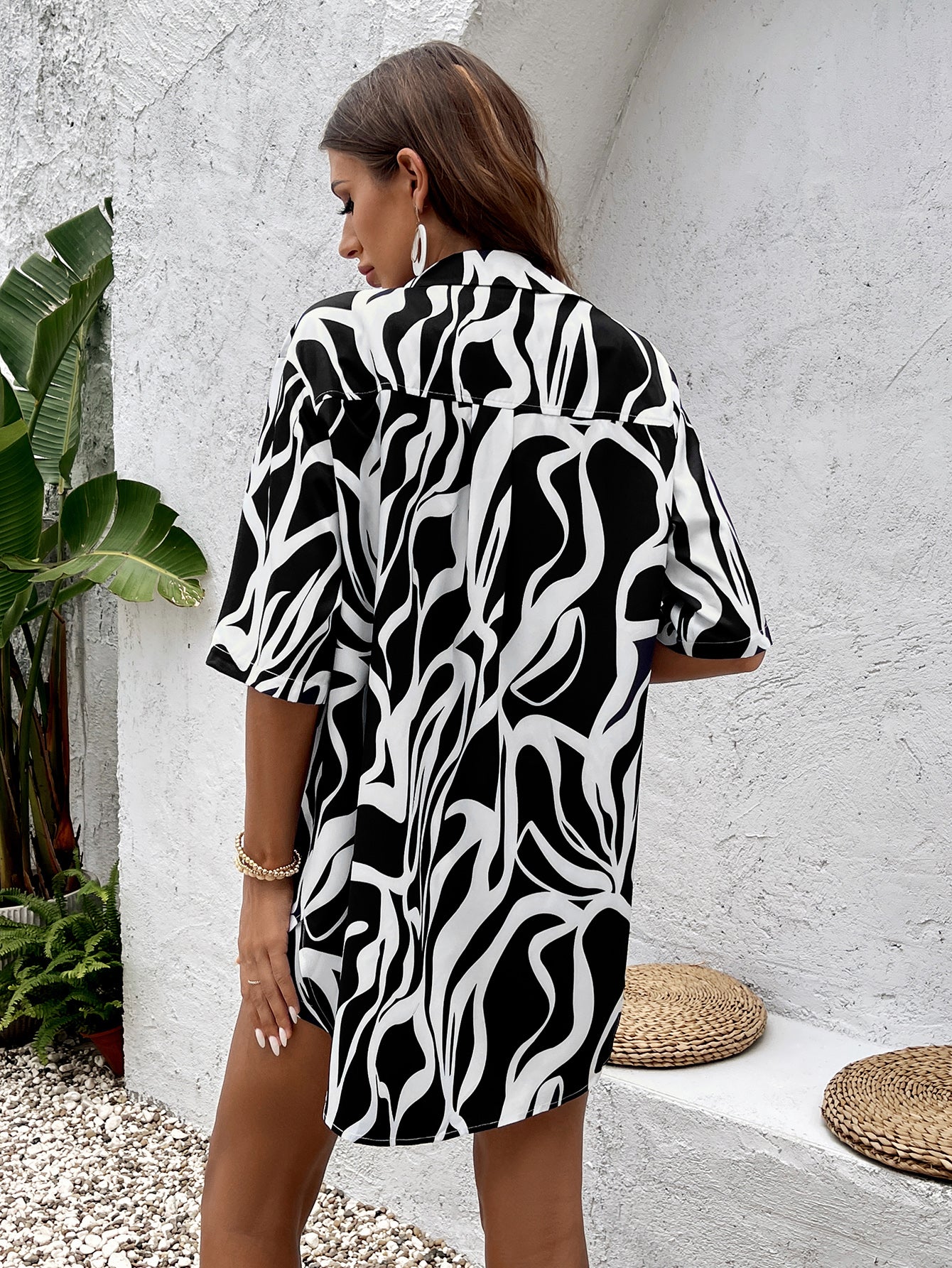 Floral Print Short Sleeve Shirt&Print Shorts Set