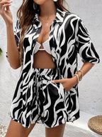 Floral Print Short Sleeve Shirt&Print Shorts Set