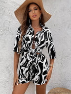 Floral Print Short Sleeve Shirt&Print Shorts Set