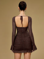 Flounce Sleeve Mesh Sparkly Mini Dress