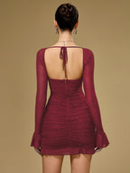 Flounce Sleeve Mesh Sparkly Mini Dress