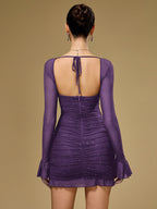 Flounce Sleeve Mesh Sparkly Mini Dress