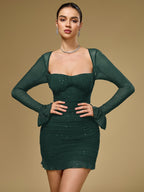 Flounce Sleeve Mesh Sparkly Mini Dress