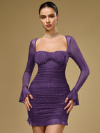 Flounce Sleeve Mesh Sparkly Mini Dress