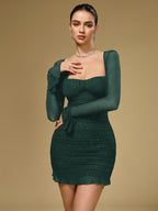 Flounce Sleeve Mesh Sparkly Mini Dress