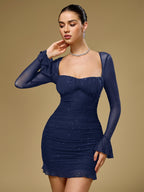 Flounce Sleeve Mesh Sparkly Mini Dress