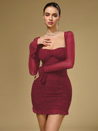 Flounce Sleeve Mesh Sparkly Mini Dress