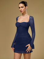Flounce Sleeve Mesh Sparkly Mini Dress