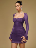 Flounce Sleeve Mesh Sparkly Mini Dress