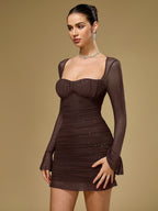 Flounce Sleeve Mesh Sparkly Mini Dress