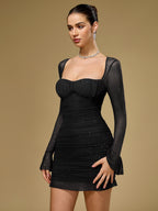 Flounce Sleeve Mesh Sparkly Mini Dress