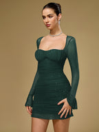 Flounce Sleeve Mesh Sparkly Mini Dress