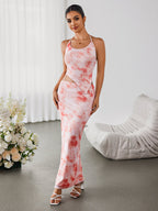 Halter Embellished Floral Top&Bodycon Skirt