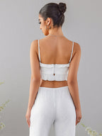 Jacquard Lace Trim Tie Front Top