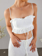 Jacquard Lace Trim Tie Front Top