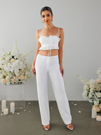 Jacquard Lace Trim Tie Front Top