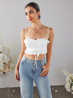 Jacquard Lace Trim Tie Front Top