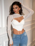Long Sleeve Cut Out Mesh Corset Top