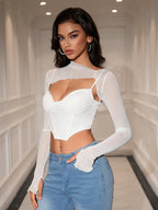 Long Sleeve Cut Out Mesh Corset Top