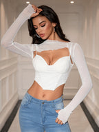 Long Sleeve Cut Out Mesh Corset Top