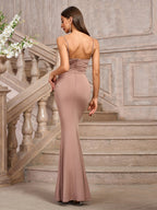 Solid Ruched Bodycon Formal Dress