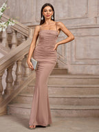 Solid Ruched Bodycon Formal Dress