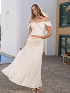 Off Shoulder Ruched Twist Front Top&Ruffle Low Waist Skirt
