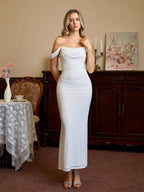 Off Shoulder Ruched Zipper Back Bodycon Dress