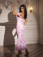 Ruched Off Shoulder Zipper Back Floral Bodycon Dress