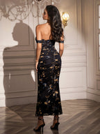 Ruched Off Shoulder Zipper Back Floral Bodycon Dress