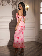 Ruched Off Shoulder Zipper Back Floral Bodycon Dress