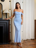 Off Shoulder Ruched Zipper Back Bodycon Dress