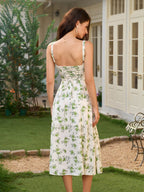 Ruched Bust Split Thigh Floral Cami Dress