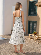 Ruched Bust Split Thigh Floral Cami Dress